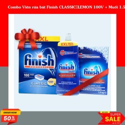 Combo Viên rửa bát Finish CLASSIC LEMON 100V + Muối 1.5KG + Nước bóng 1150ML