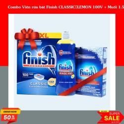 Combo Viên rửa bát Finish CLASSIC LEMON 100V + Muối 1.5KG + Nước bóng 750ML