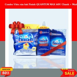 Combo Viên rửa bát Finish QUANTUM MAX 60V Chanh + Muối 1.5KG + Nước bóng 1150ML