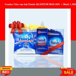 Combo Viên rửa bát Finish QUANTUM MAX 60V + Muối 1.5KG + Nước bóng 1150ML
