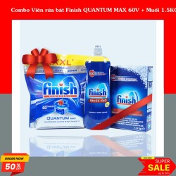 Combo Viên rửa bát Finish QUANTUM MAX 60V + Muối 1.5KG + Nước bóng 750ML