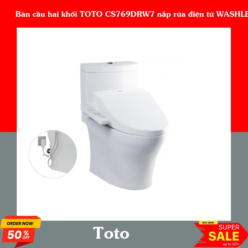 Bàn cầu hai khối TOTO CS769DRW7 nắp rửa điện tử WASHLET
