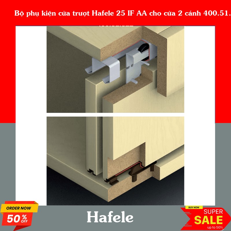 Bộ phụ kiện cửa trượt Hafele 25 IF AA cho cửa 2 cánh 400.51.322