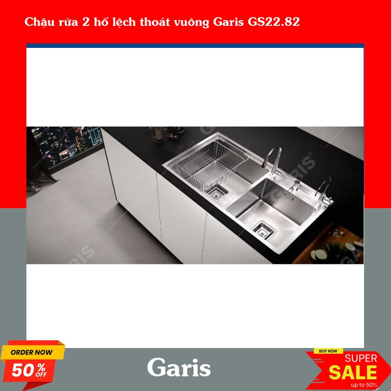 Chậu rửa 2 hố lệch thoát vuông Garis GS22.82