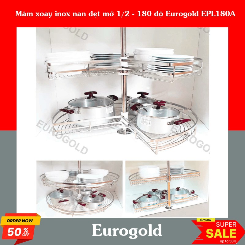 Mâm xoay inox nan dẹt mở 1/2 - 180 độ Eurogold EPL180A