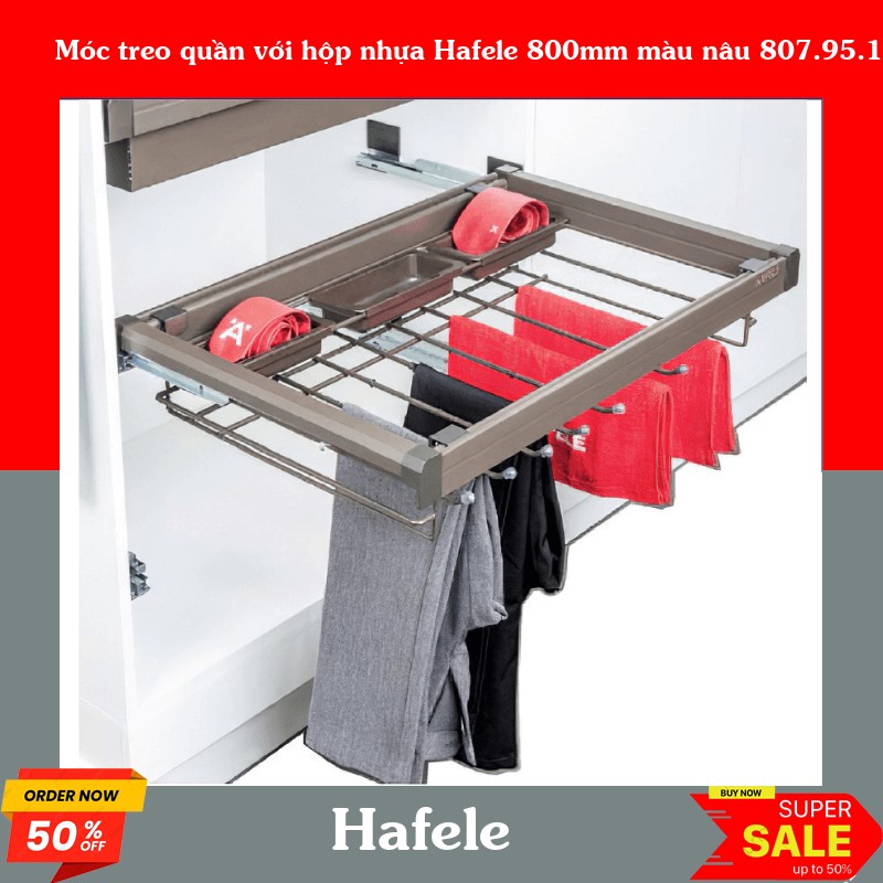 Móc treo quần với hộp nhựa Hafele 800mm màu nâu 807.95.113
