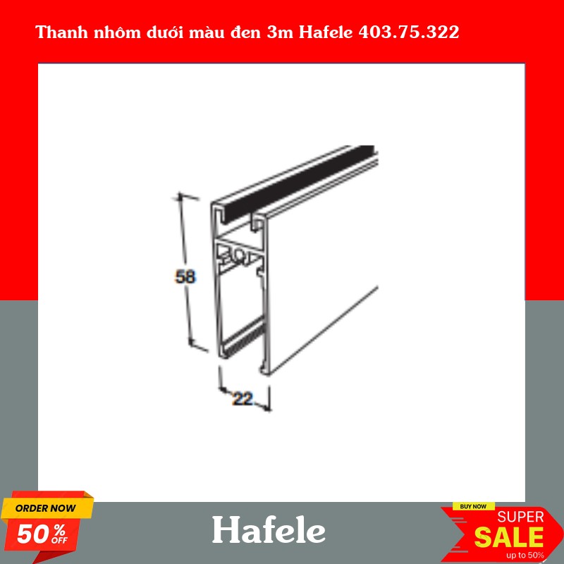 Thanh nhôm dưới màu đen 3m Hafele 403.75.322